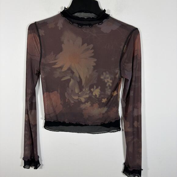 Urban Outfitters Mesh Sheer Lace Layering Top Shirt Fitted Large Stretchy Fall - Picture 1 of 9